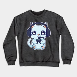 Kawaii Cat Playing Video Games Cute Kitten Lover Crewneck Sweatshirt